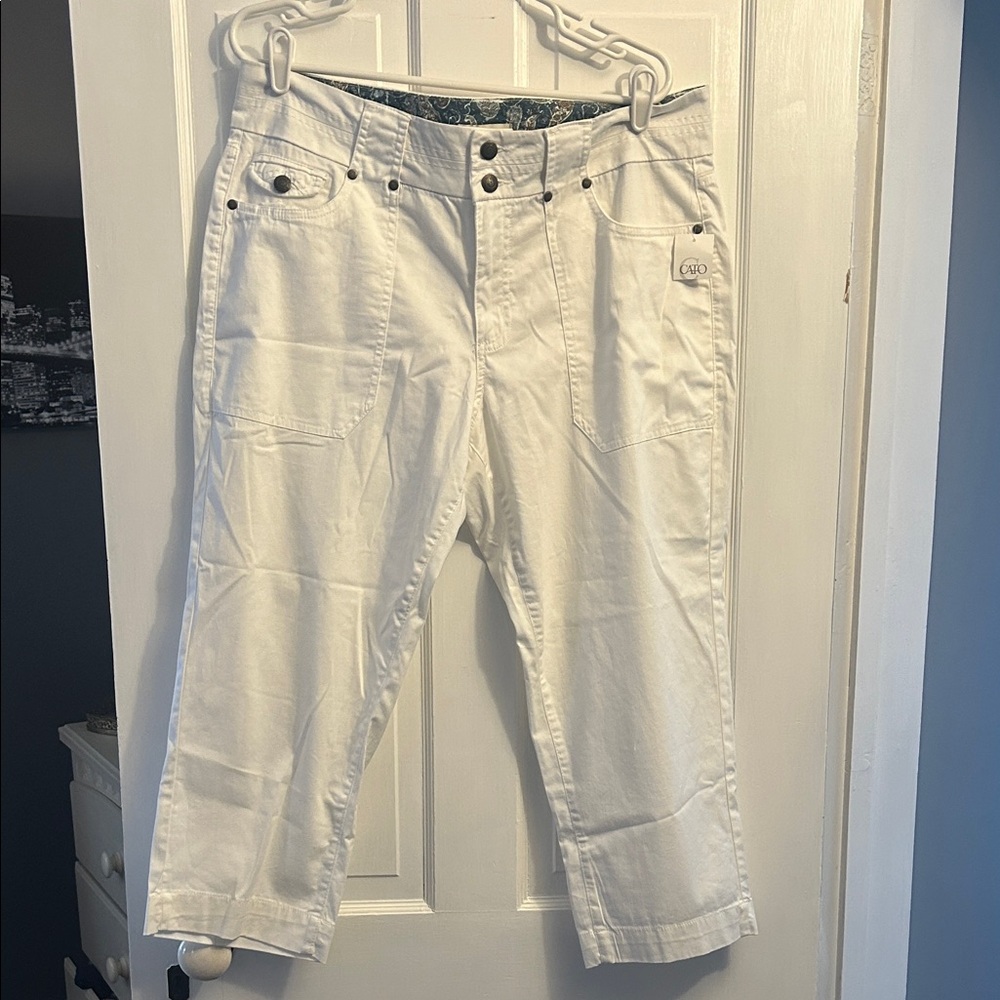Cato White Pants with Paisley Trim